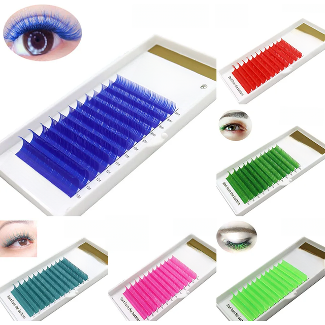 MIZIMO Color Makeup Eyelash 8-13mm Long Mixed Artificial Mink Hair Blue Red Purple Green Yellow Eyelash Extension Tool
