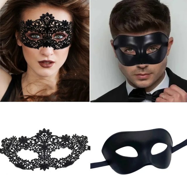 Men Women Masquerade Prom Sexy Black Eye Masks Couple Venetian Cosplay Props Halloween Carnival Party Headdress Half Face Masks