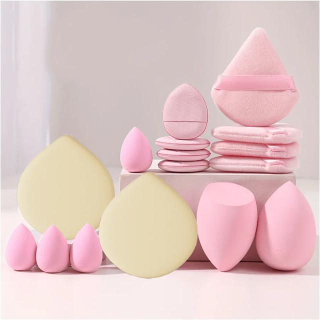 16PCs Pink Makeup Sponge and Makeup Puff Set Suitable for Face Cream and Powder Concealer Powder Makeup Machine