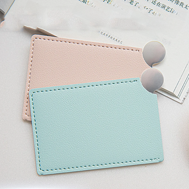 1PC Mini Compact Makeup Mirror with PU Leather Shatter Proof Pocket Mirror Portable Travel Stainless Steel Cosmetic Hand Mirror