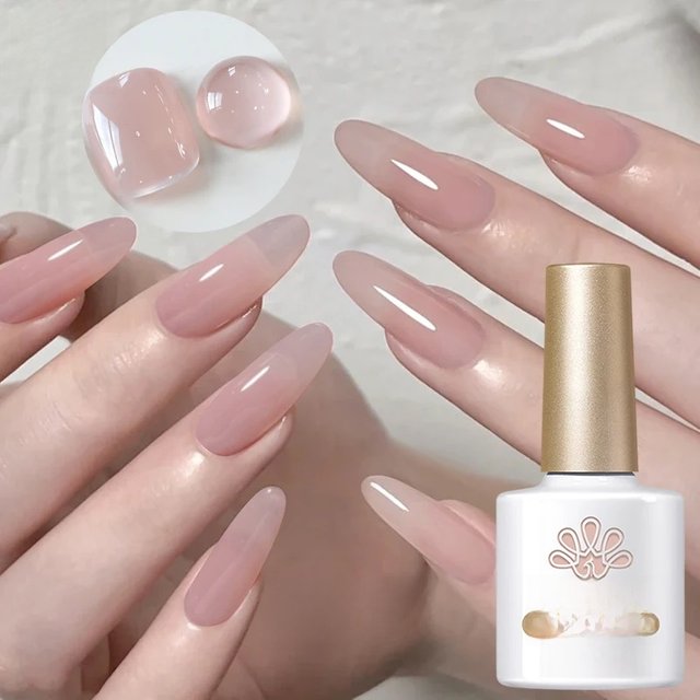 BORN PRETTY Sheer Nude Pink Jelly Gel Nail Polish 10ml Natural Milky White Translucent Color Need UV Light Cure Gel Polish