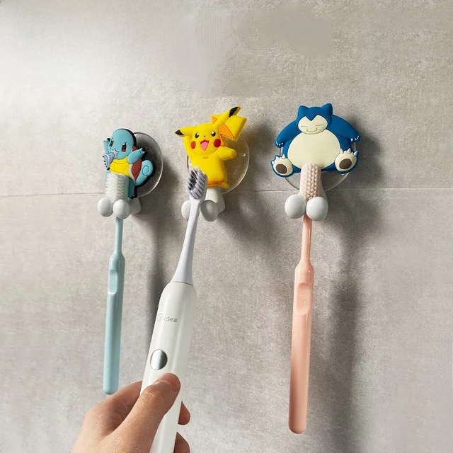 Pokemon Pikachu Wall Mounted Suction Cup Toothbrush Holder Rack Suction Hooks Bathroom Cartoon Children Toothbrushes Stand Gifts