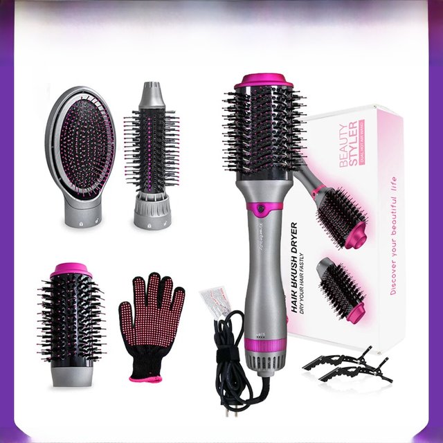 1200W Hair Dryer Hot Air Brush Styler Replaceable Head Straightener Curler Comb Roller One Step Electric Ion Blow Dryer Brush