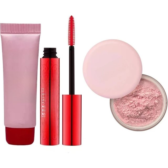 One Size Base Makeup Set 5g Mascara 5ml Primer and 2g Face Powder Sample Size Set Loose Powder Oil-control Curling Thick Eyelash