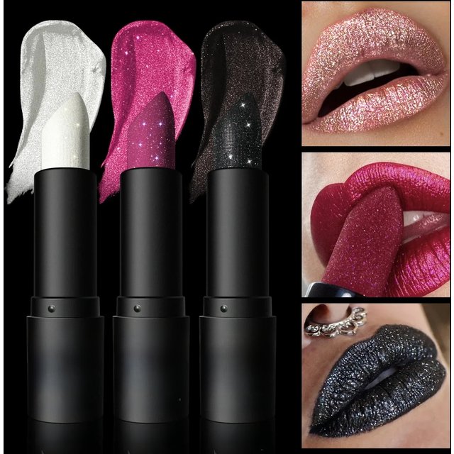 7 Colors Diamond Matte Lipstick Glitter Lip Tint Balm - Waterproof Long-Lasting Pearl Shine White Shimmer Sexy Lip Makeup