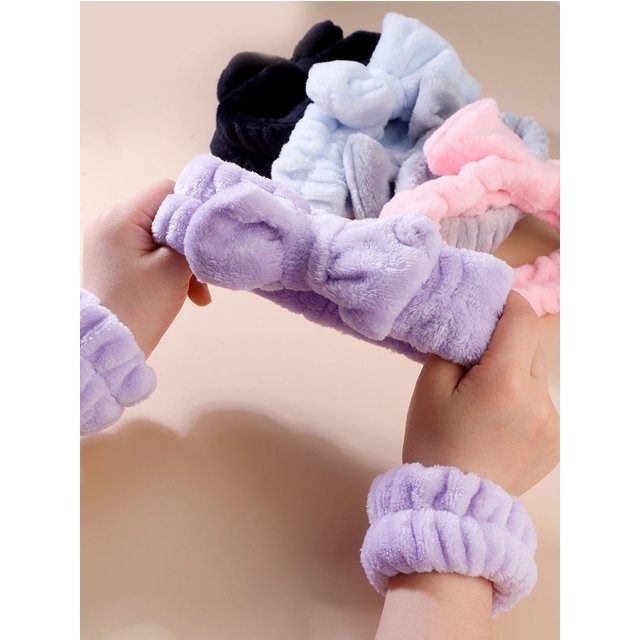 Wash Face Anti-Wet Three-Piece Set Coral Velvet Absorbent Hair Ties Wristbands Women's Wash Skin Care Anti-Wetting Tools