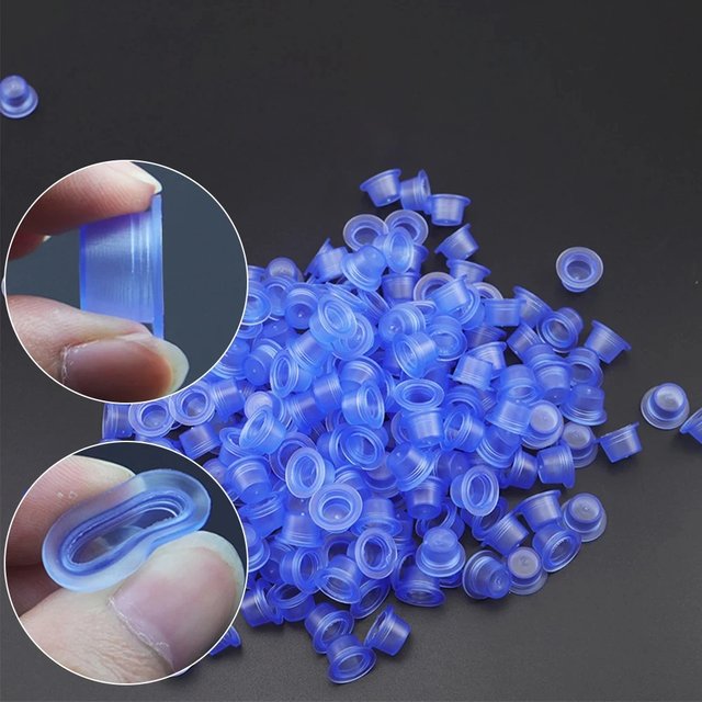 100pcs Blue Silicone Tattoo Ink Cups S/L Size Ink Holder Caps Pigment Container Caps for Permanent Makeup Tattoos on Eyebrows