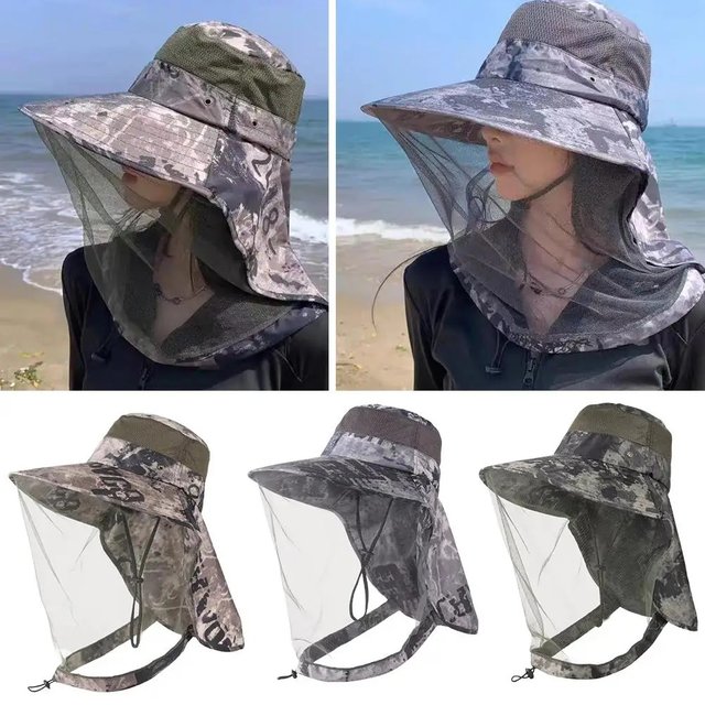 Men's and Women's Outdoor Mosquito Caps, Fishing Caps, Sun Protection Wide-brimmed Hats for Mountaineering, Face Masks and Hats