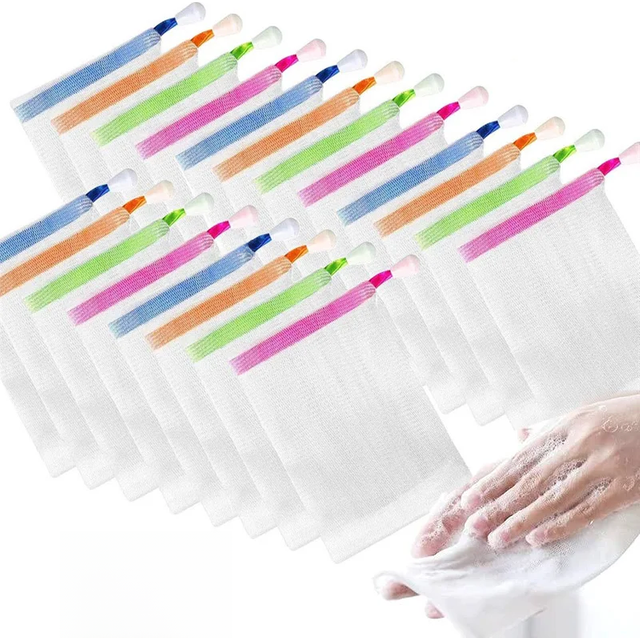 10PCS Hangable Soap Foaming Net Shower Bathroom Facial Cleanser Body Cleaning Soap Mesh Glove Bubble Net Bags Cleaning Tools