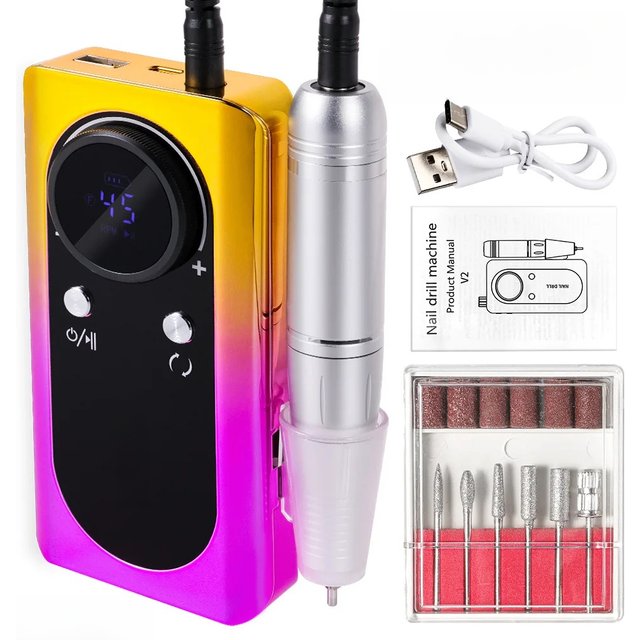 New 45000RPM Professional Electric Nail Drill Machine Rechargeable Nail File Nails Accessories Gel Nail Polish Sander Low Noise