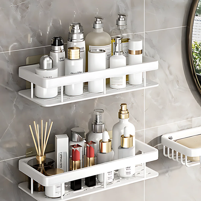 2PCS Bathroom Shelf Kitchen Storage Organizer Aluminum Alloy Shampoo Rack Shower Shelf Bathroom Accessories No Drill Shelf
