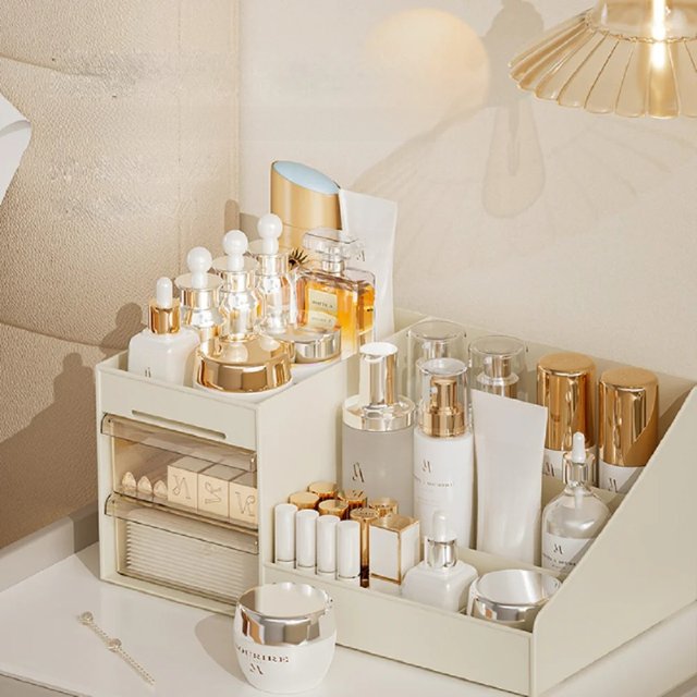 Transparent Drawer Style Makeup Box Dormitory Organizer Plastic Cosmetics Skincare Dressing Table Desktop Storage Box