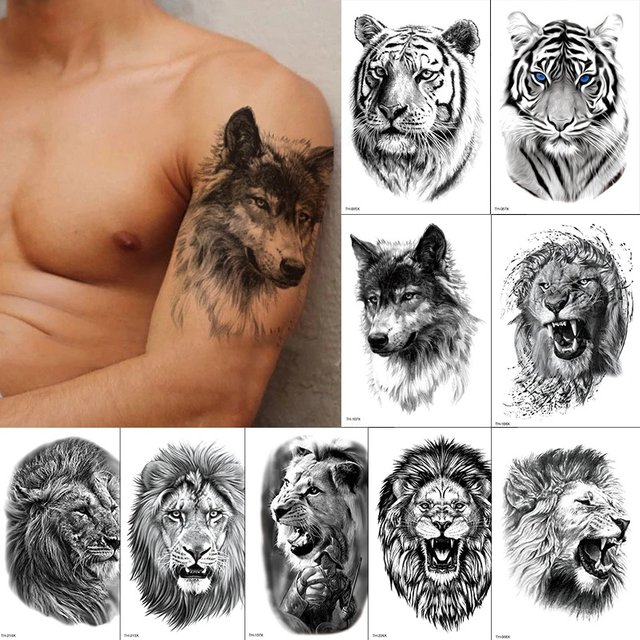 Men's Temporary Tattoos Tiger Lion Wolf Tattoo Stickers Fake Tattoo for women Arm Legs Sleeve Body Makeup Tatoo Waterproof