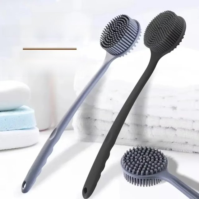 Soft Back Scrubber Brush Silicone Skin Massager Bath Shower Scrubbing Brush with Handle Body Wash Exfoliating Scrub Bath Supplie