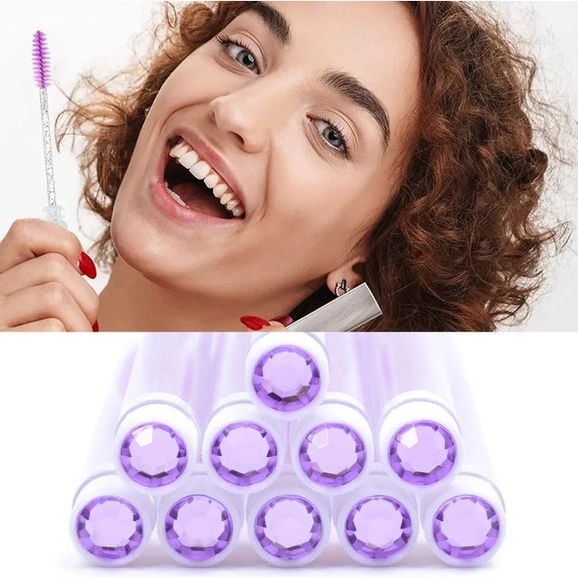 10Pcs Reusable Eyelash Brush Tubes with Mascara Wands & Lash Extension Brushes - Diamond Eyebrow Comb Set in Case Makeup Tools