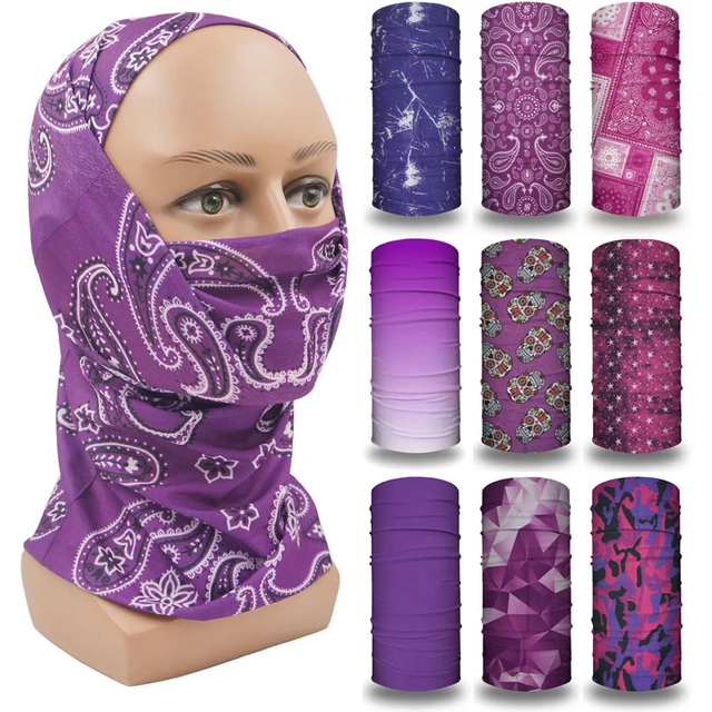 Purple Balaclava Women Running Camping Headband Bandana Quickdry Neck Gaiter Breathable Hiking Face Mask Tube Cycling Head Scarf