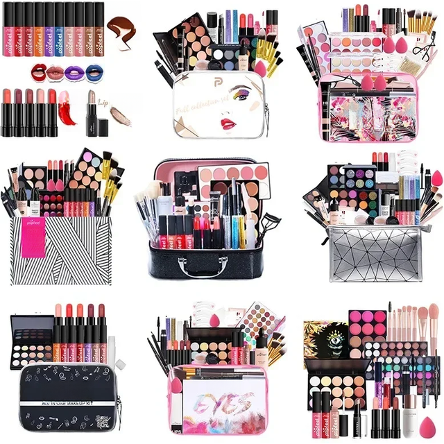 POPFEEL Makeup Full Kit Female Make Up Set Eye Shadow Eyeshadow Palette Lip Gloss Mascara Eyeliner Brushes Bag Make-up for women