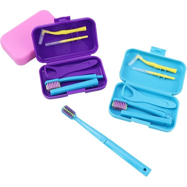 Dental Cleaning Care Kits Orthodontic Oral Care Brush Tongue Scraper Interdental Brush Travel Portable Case Clean Hygiene