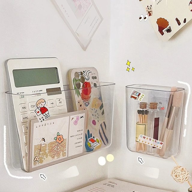 Transparent Wall Storage Box Wall-mounted No Punch Bedside Racks Home Key Cosmetic Hanging Mounted Organizer