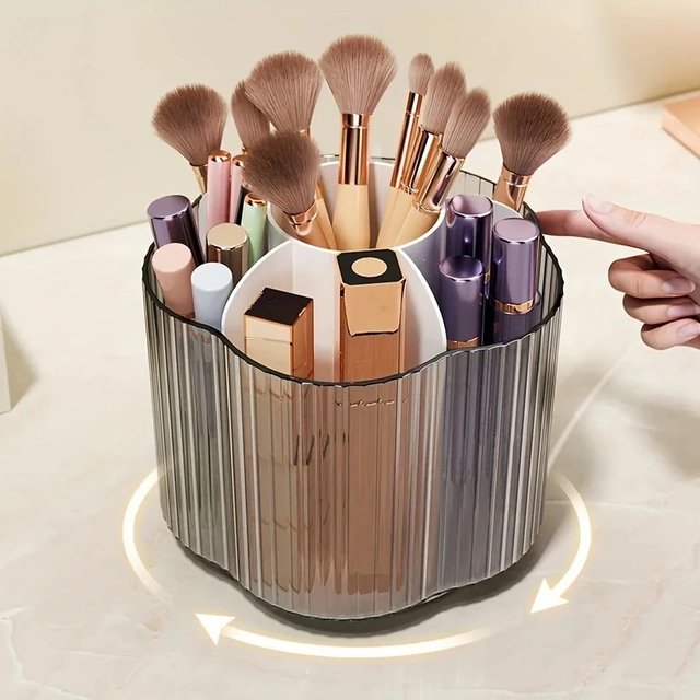 360° Rotating Makeup Brush Holder Detachable 6 Grids Cosmetics Storage Box Round Revolving Makeup Brushes Tools Organizer Box