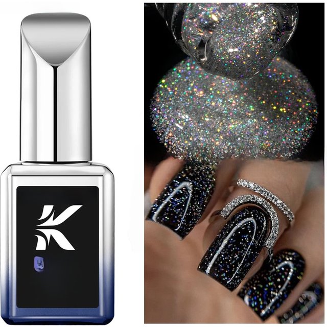KODIES GEL Holographic Top Coat Gel Nail Polish Laser Silver Sparkle Finish Semi Permanent UV Soak Off Manicure Nails Art Sealer