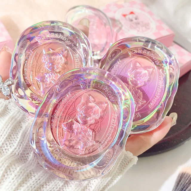 Kakashow Girl's Heart Gradient Blush Matte Rouge Chin Purple White Fine Flash Natural Nude Makeup Repair Blusher Plate