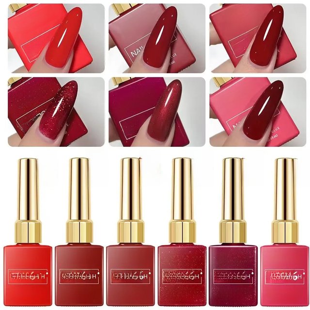 15ml Gel Nail Polish 6 Colors Red Polish Super Bright Semi-Permanent DIY for Nail Art Materials Uv Permanent Seedling Varnish