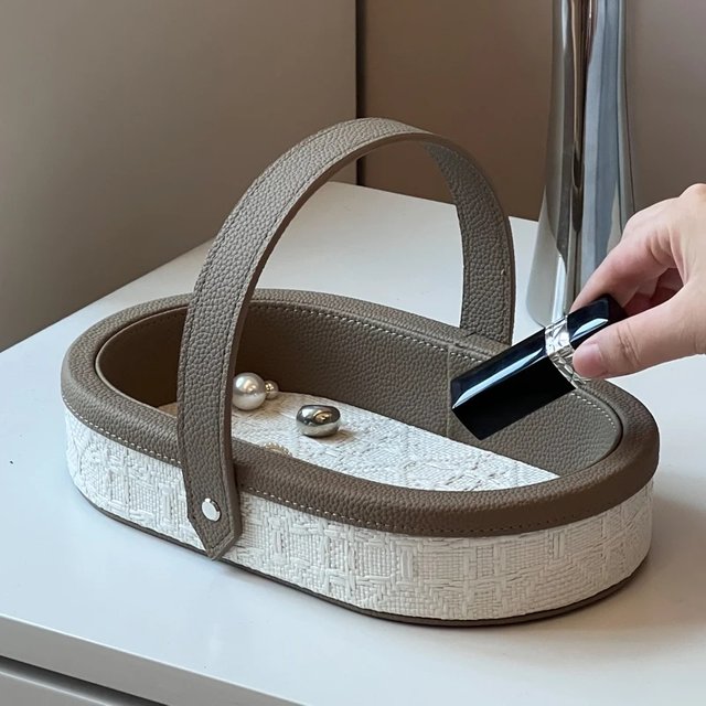 High-grade Sense Light Luxury Leather Tray Table Porch Coffee Table Key Storage Tray Sundry Lipstick Cosmetics Storage Box