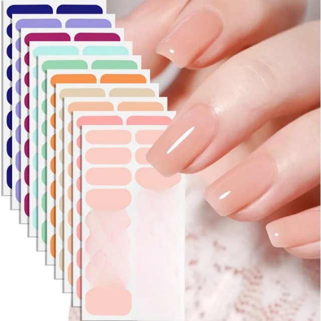 16pcs/packSolid Color Nail Stickers Pink Nude Simple Disposable Nail Polish Film Nail Stickers Party Daily Nail Decoration Stick