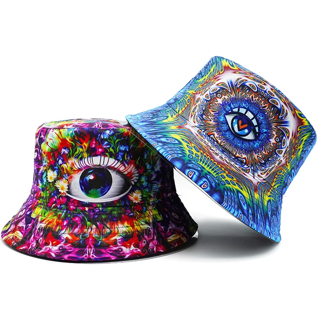 Bocca Eyes Pattern Bucket Hat Cartoon Graffiti Printing Fisherman Hats Double Sides Panama Cap Men Women Sun Sunscreen Outdoor