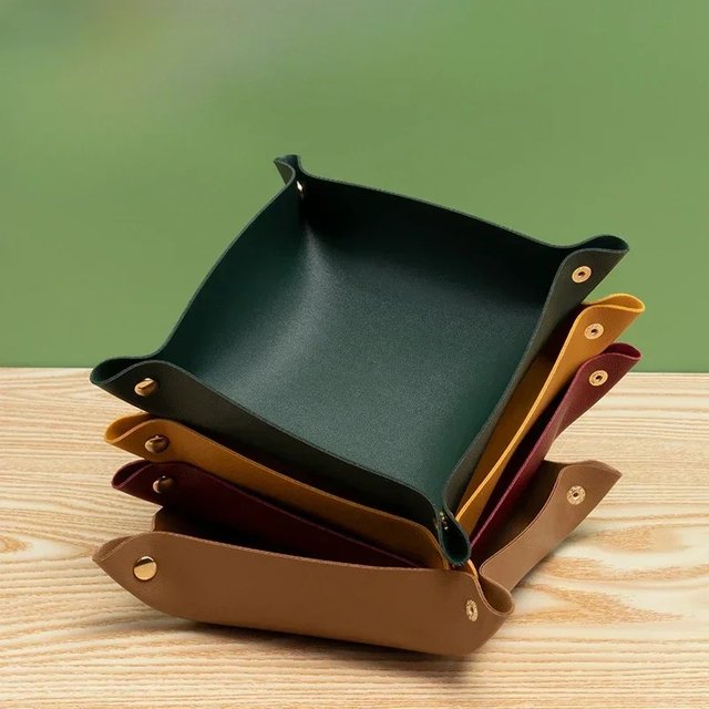 1 Pcs Nordic PU Leather Storage Box Desktop Storage Tray Jewelry Cosmetic Key Stuff Storage Basket Folding Table Organizer Case