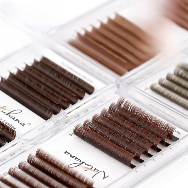 NATUHANA Brown Ellipse Flat Eyelashes Extensions Matte Faux Lashes Split Tips Soft Light Weight Ellipse Shaped Makeup Tools