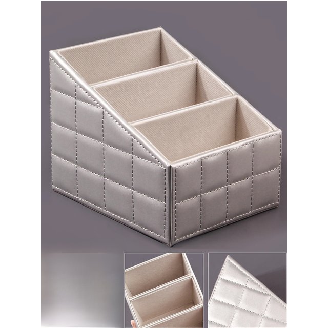 Large Capacity PU Makeup Brush Storage Box High-End Dresser Office Stationery Storage Box Stepped Three-Layer Storage Tools