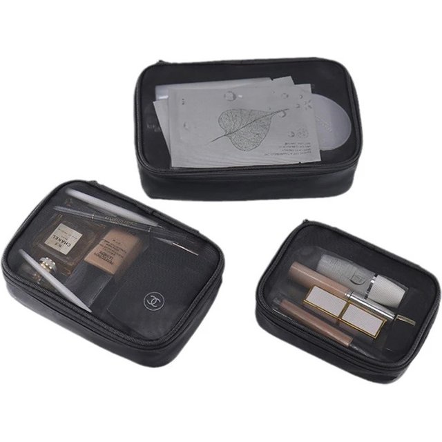 1/3pcs Women Makeup Bag Women Solid Color Zipper Cosmetic Bag Mesh Transparent Casual Travel Portable Mini Wash Storage Bags