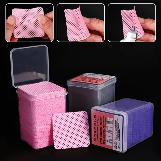 200pcs/box Lint Free Cotton Wipes Gel Nail Polish Remover Pads Purple/Pink Nails Art Polish Makeup Cleaning Napkins Pads