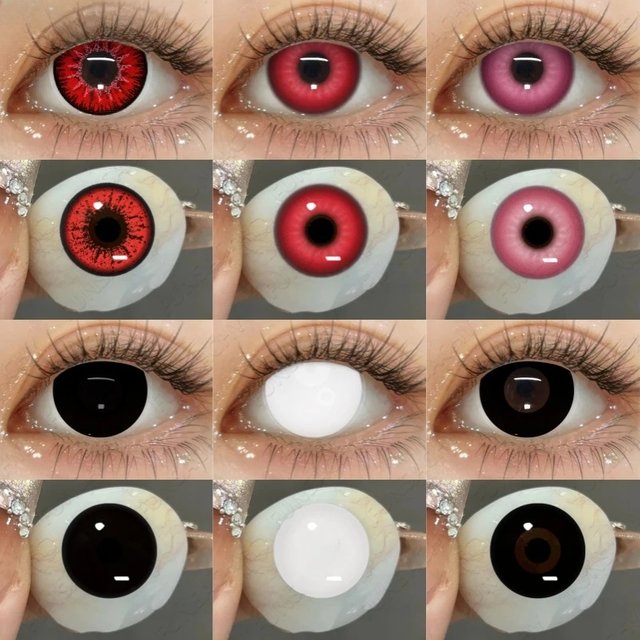 FUNSACHY 1 Pair Colored Contact Lenses for Eyes Pink Red Cosplay Eye Makeup Lenses Black Color Lens Halloween Fashion Cosmetics