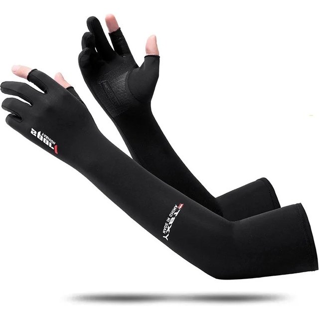 Men's and Women's Summer Outdoor Sports Ice Silk Sunscreen Full Arm Gloves Breathable Exposed Double Finger Sleeves