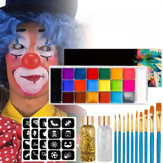 20 Colors Face Body Oil Paint Makeup Set Pigment Non Toxic Kids Flash Tattoo Painting with Brush Art Halloween Cosplay Party