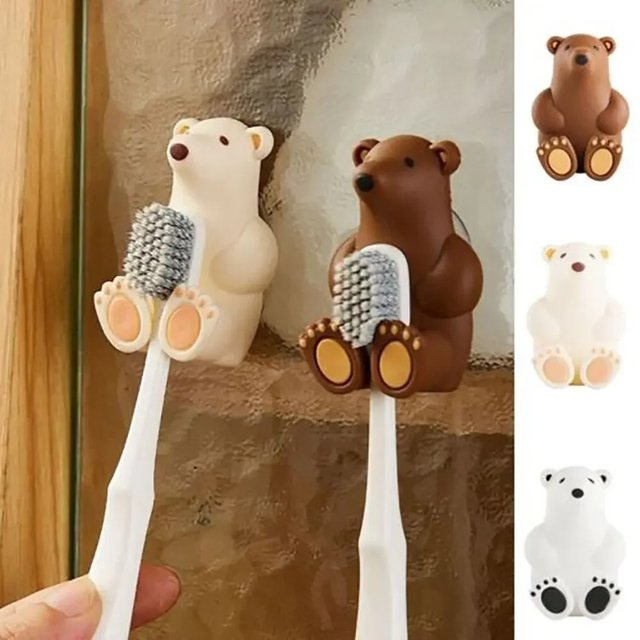 Suction Cup Bear Toothbrush Holder Punch-free Wall Mounted Toothbrush Rack Cartoon Mask Hook