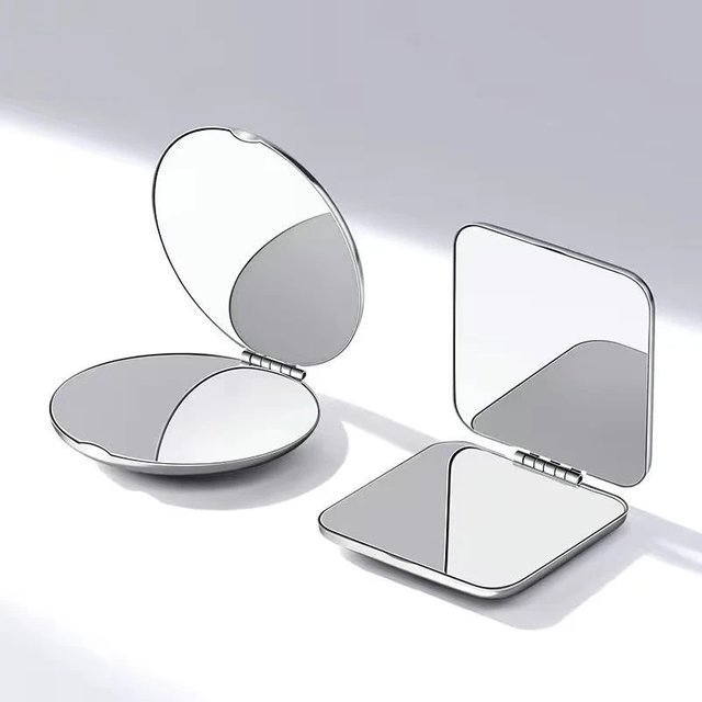 1pcs Portable Women Stainless Steel Makeup Mirror Hand Pocket Folded-Side Cosmetic Make Up Mirror Small Various Shapes