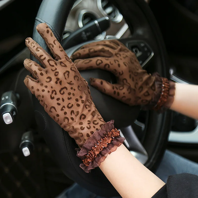 Summer Sexy Lace Black Leopard Sun Protection Sunscreen Touch Screen Drive Cycling Short Thin Gloves Jacquard Etiquette