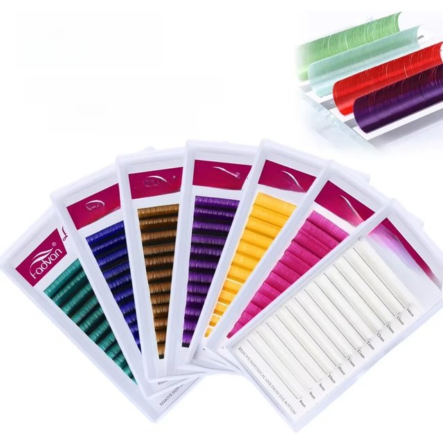 Fadvan Colored Eyelashes Extension Easy Fanning Red Green Blue Brown Purple Colorful Auto Blooming Makeup Lashes 15-20mm Long