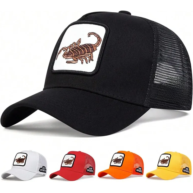 Unisex Scorpion Embroidery Baseball Net Caps Spring and Summer Outdoor Adjustable Casual Hats Sunscreen Hat
