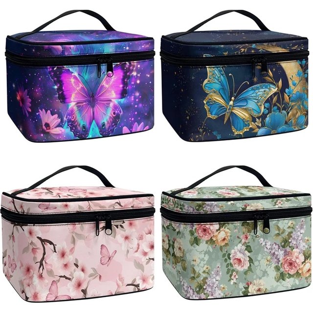 Aesthetic Purple Butterfly Floral Make Up Bag Cosmetic Bags for women Toiletry Pouch for Toiletries Travelling Accessories