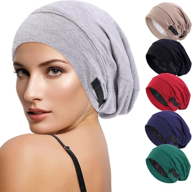 Unisex Baggy Hat Double Layer Satin Lining Night Muslim Sleep Cap Ladies Elastic Adjustable Beanie Headwrap Hair Care Chemo Cap