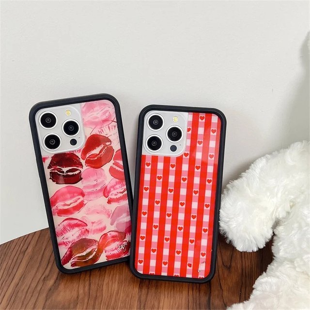 Wildflower Kensington Kiss Leopard lipstick Phone Case for iPhone 15 14 13 12 16 17 18 Pro Max Plus 3D Mew Gingham Hearts Cover