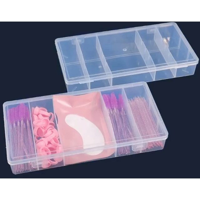 Transparent Rectangular With Lid 5-Grid Vertical Eyelash Extension Tool Organizer - Glue Tweezer Holder Makeup Storage Box