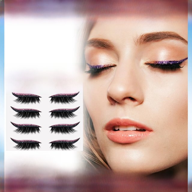 2 in 1 Eyeliner Eyelash Stickers Reusable Self Adhesive Long Lasting Glitter Shiny Natural Waterproof Patch Party Cosplay Makeup