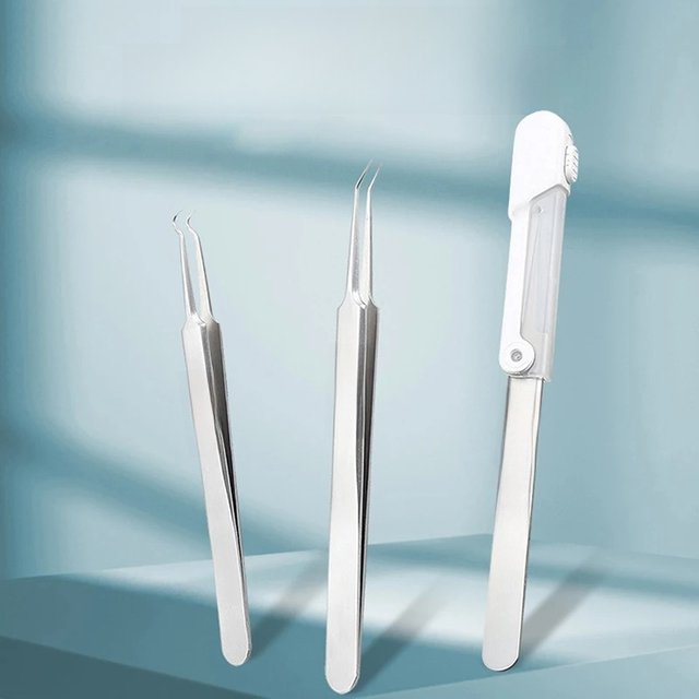 1PC Led Acne Needle Tweezers Blackhead Blemish Pimples Removal Pointed Bend Gib Head Face Care Tools Comedone Acne Extractor