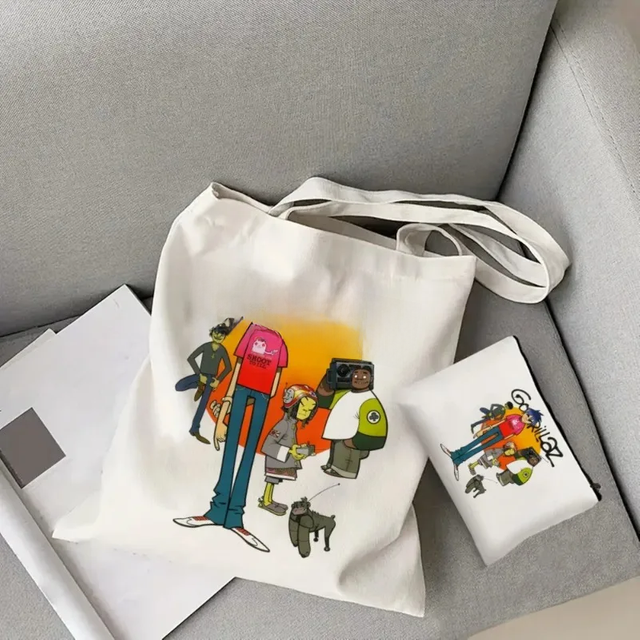 2pcs/set Gorillaz Women's Tote Bag Cosmetic Bag Canvas Shoulder Bag Eco Large Capacity Shopping Bag Fashion Travel Storage Bag